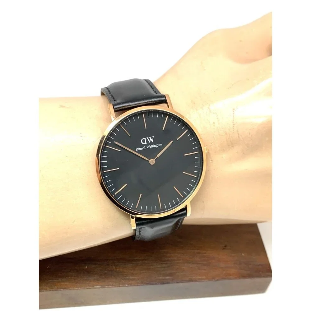 Daniel Wellington Men's Watch DW00100127 Rose Gold Black Dial 41mm Leather Band